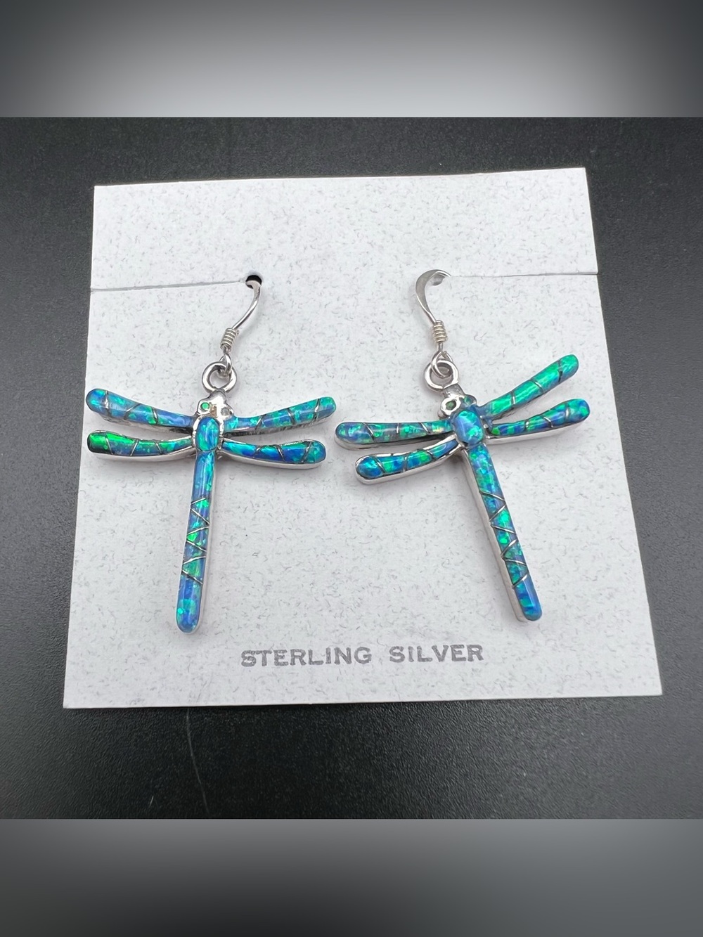 Opal Inlay Dragonfly Earrings